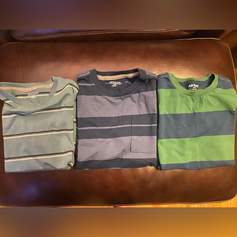 Old Navy 3-Pack Kids Sz M (8) Navy, Green, Blue Striped T-Shirt Trio!